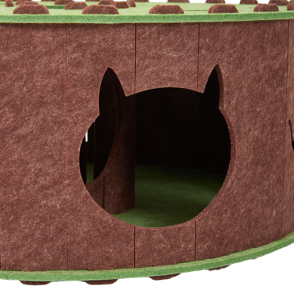 H&O Direct 2-Tier Green and Brown Donut Shape Round Felt Cat House Image 5