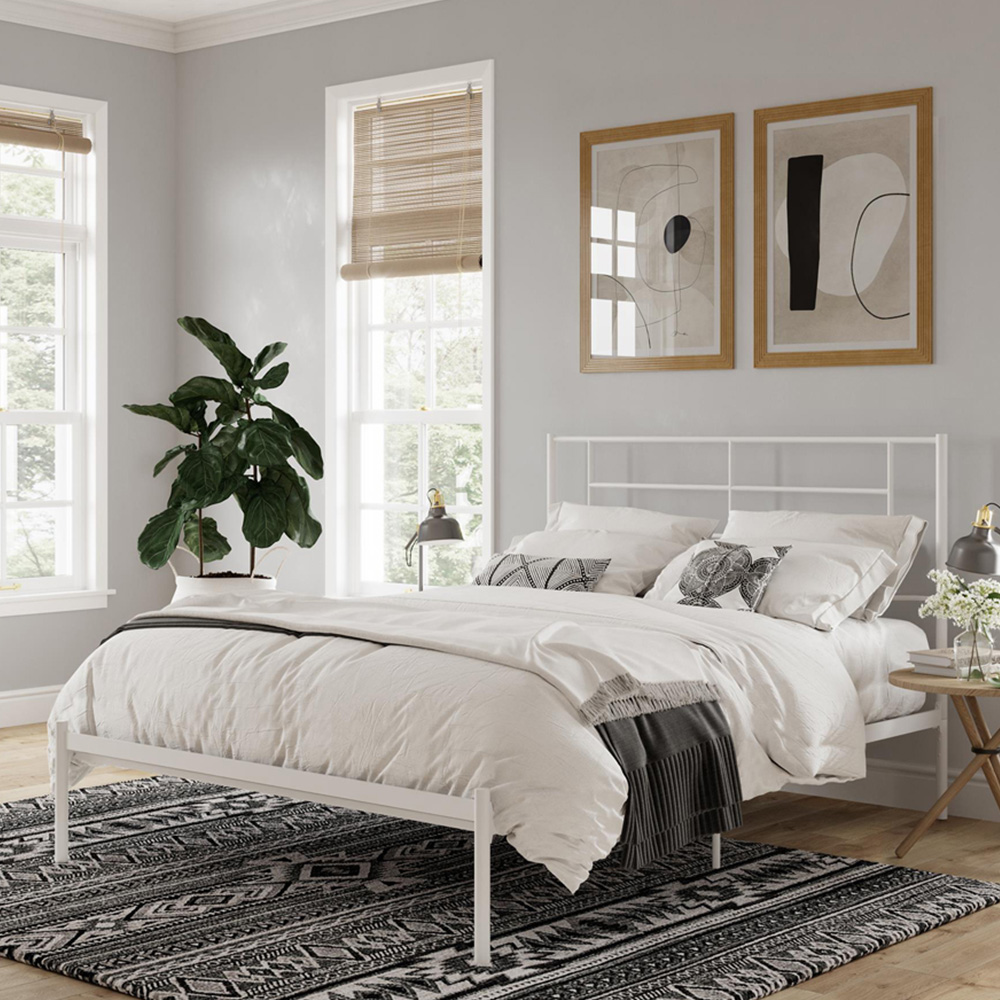 Dorel Jensen King Size White Metal Bed Frame Image 1