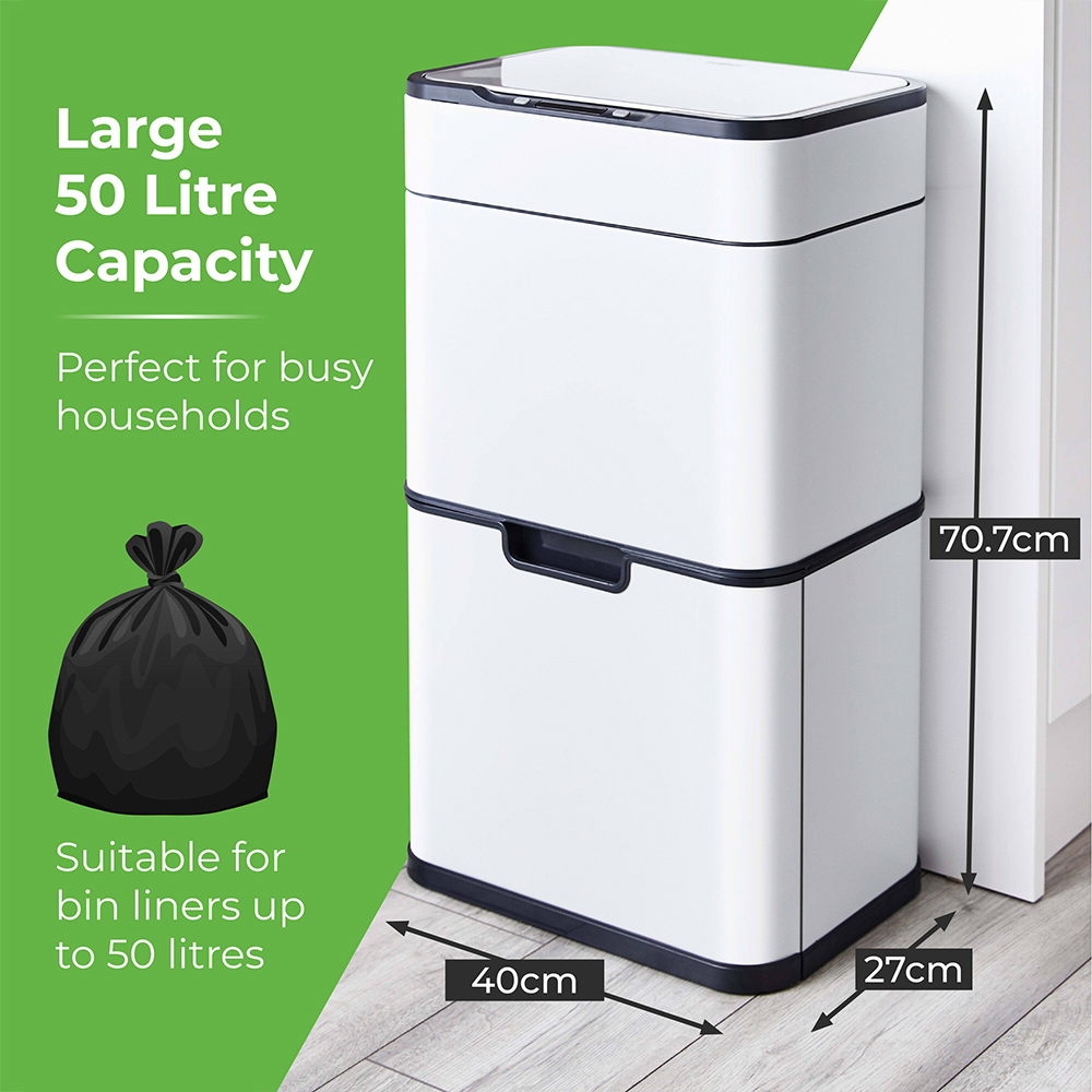 Tower Ozone Recycling White Sensor Bin 50L Image 9
