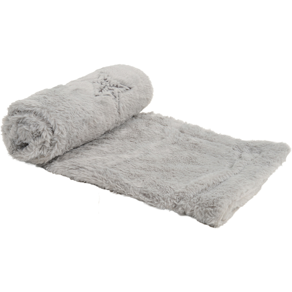 Star Embroidered Faux Fur Throw Silver Image 3