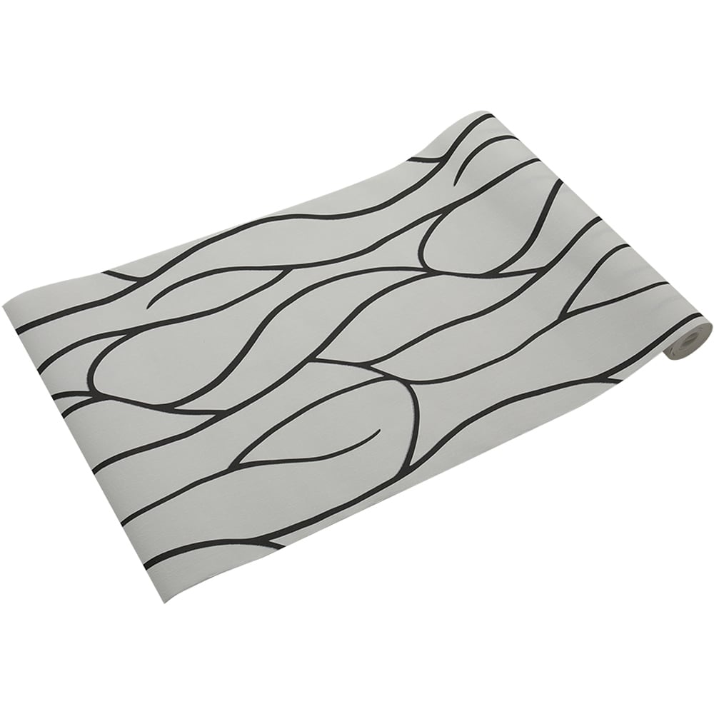 Living and Home Abstract Line Pattern White and Black Non Woven Wallpaper Image 4