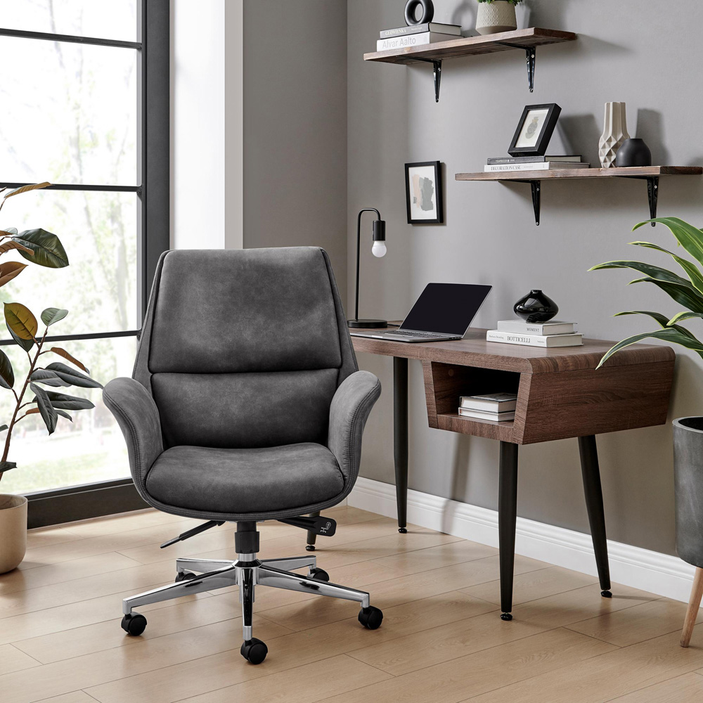 Furniturebox Omega Luxury Black Faux Leather and Silver Office Chair Image 8