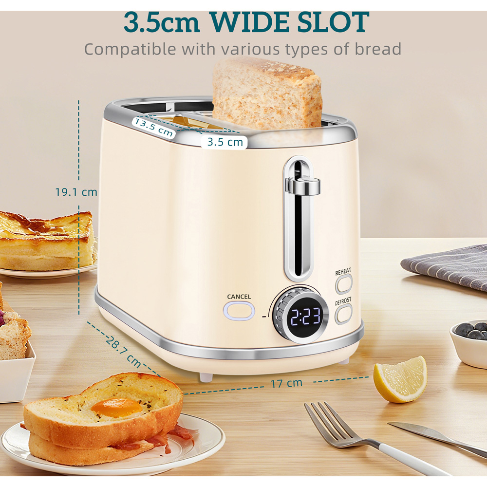 HOMCOM 800-286V70CW Cream Retro Digital 1.7L Kettle and 2 Slice Toaster Set 3000W Image 8