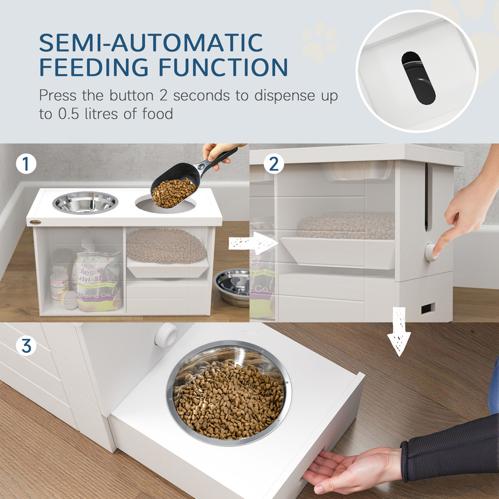 PawHut Semi Auto Dispenser Raised Dog Bowls with Slow Feeder Mat Image 3