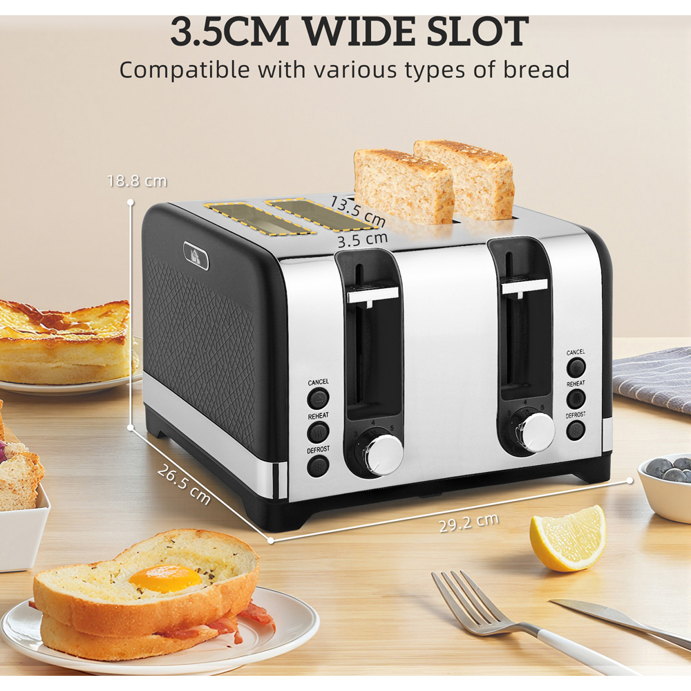 HOMCOM 800-288V70BK Black 1.7L Kettle and 4 Slice Toaster Set with Rapid Boil 3000W Image 8