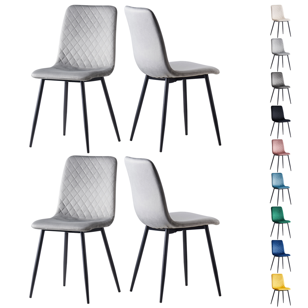 wilko Lexi Set of 4 Light Grey Velvet Fabric Dining Chairs Image 2