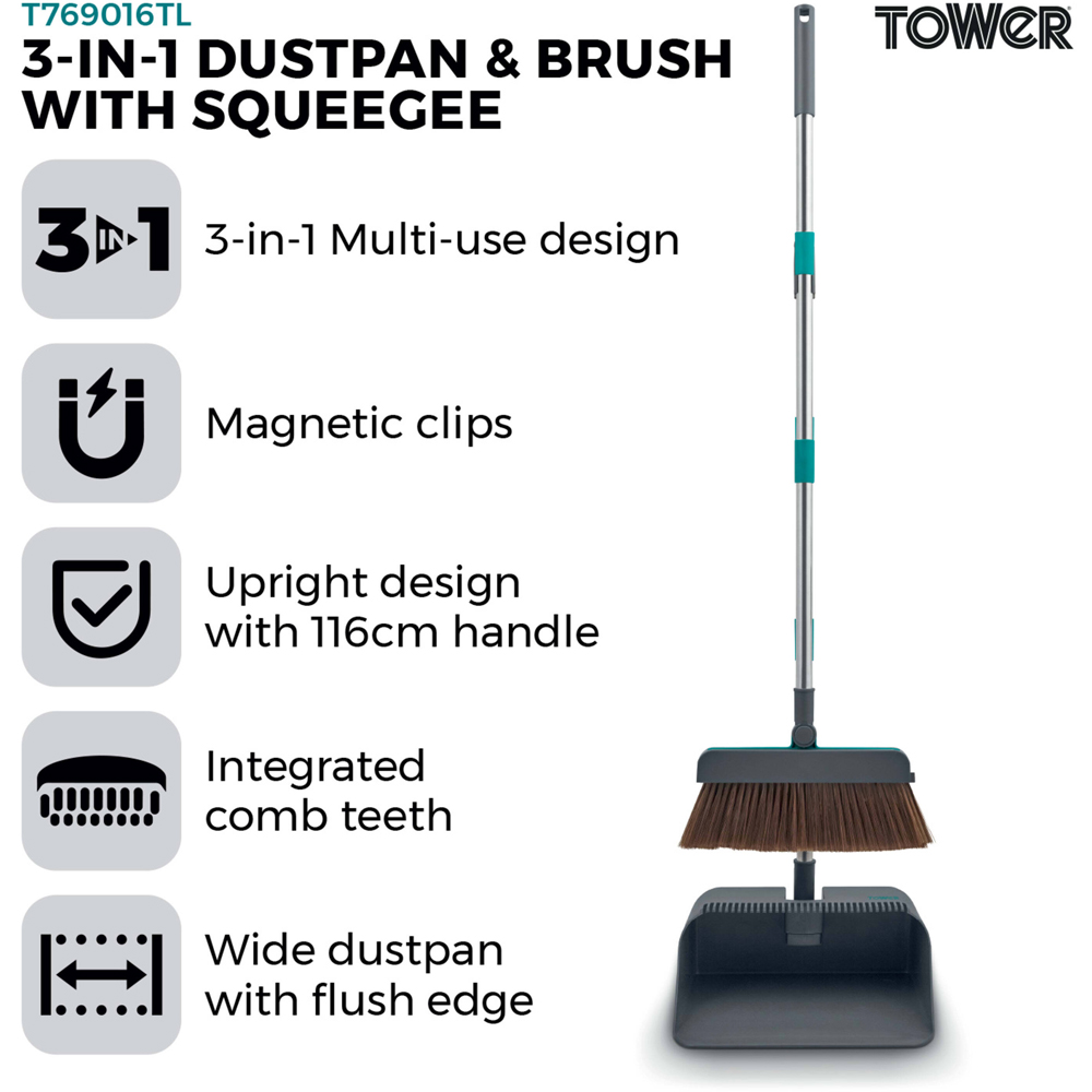 Tower 3-in-1 Dust Pan and Brush with Squeegee Image 4