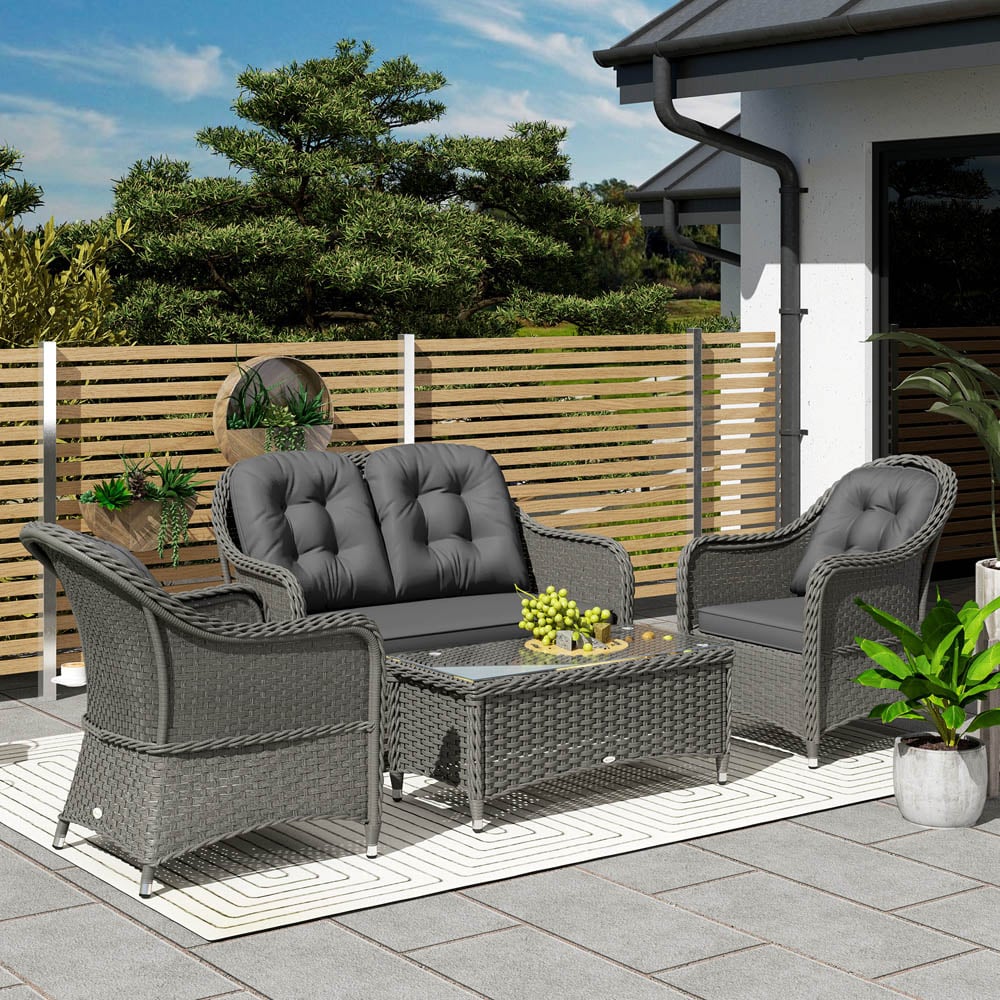 Outsunny 4 Seater Cushion Rattan Garden Patio Sofa Set Image 3