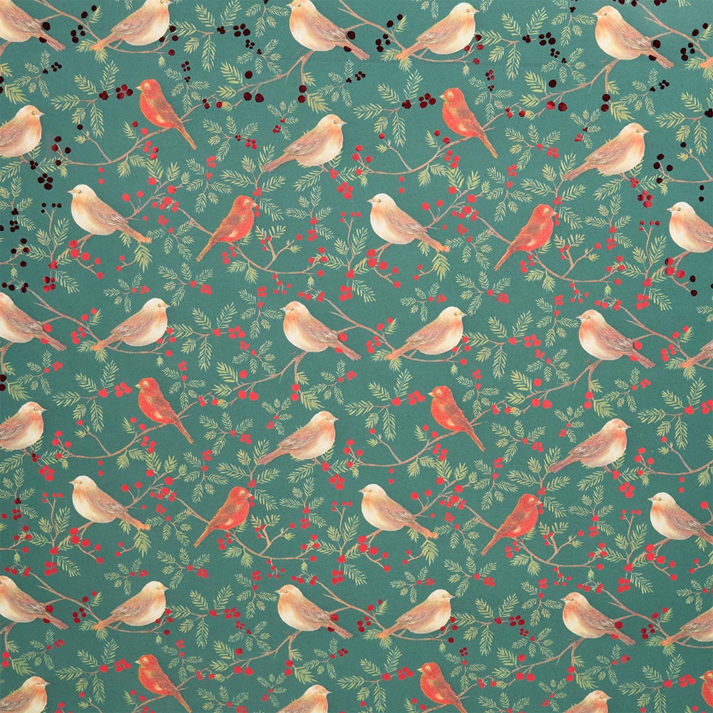 Festive Bird Holly Gift Wrapping Paper Image 4