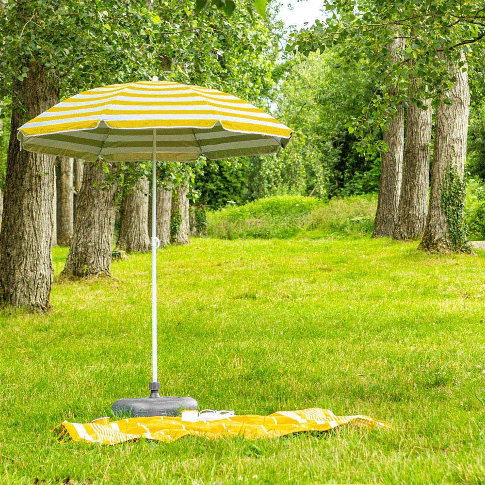 Harbour Housewares Yellow Stripe Metal Beach Parasol 1.8m Image 2