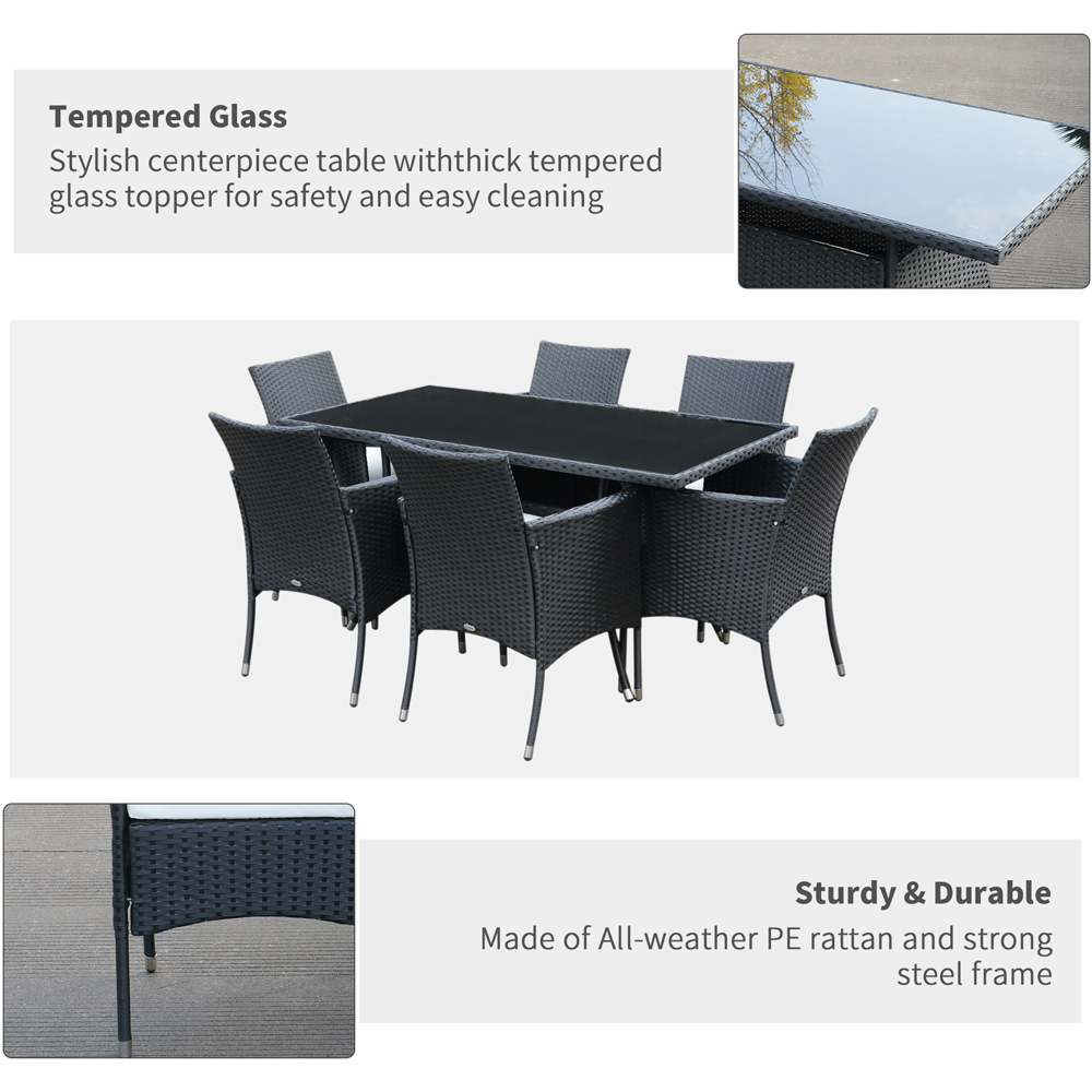 Outsunny 6 Seater Black Rattan Rectangular Garden Dining Set Image 5