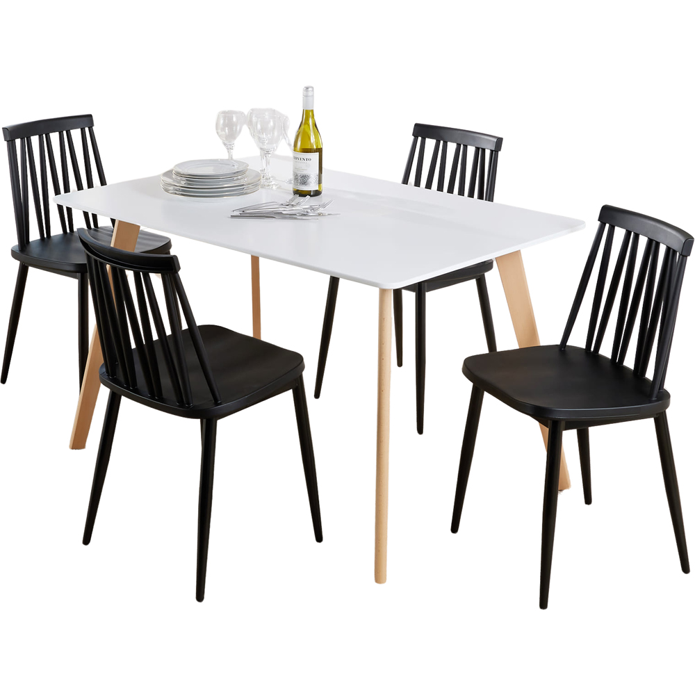 Home Source Fleur Lucy 4 Seater Dining Set Black and White Image 2