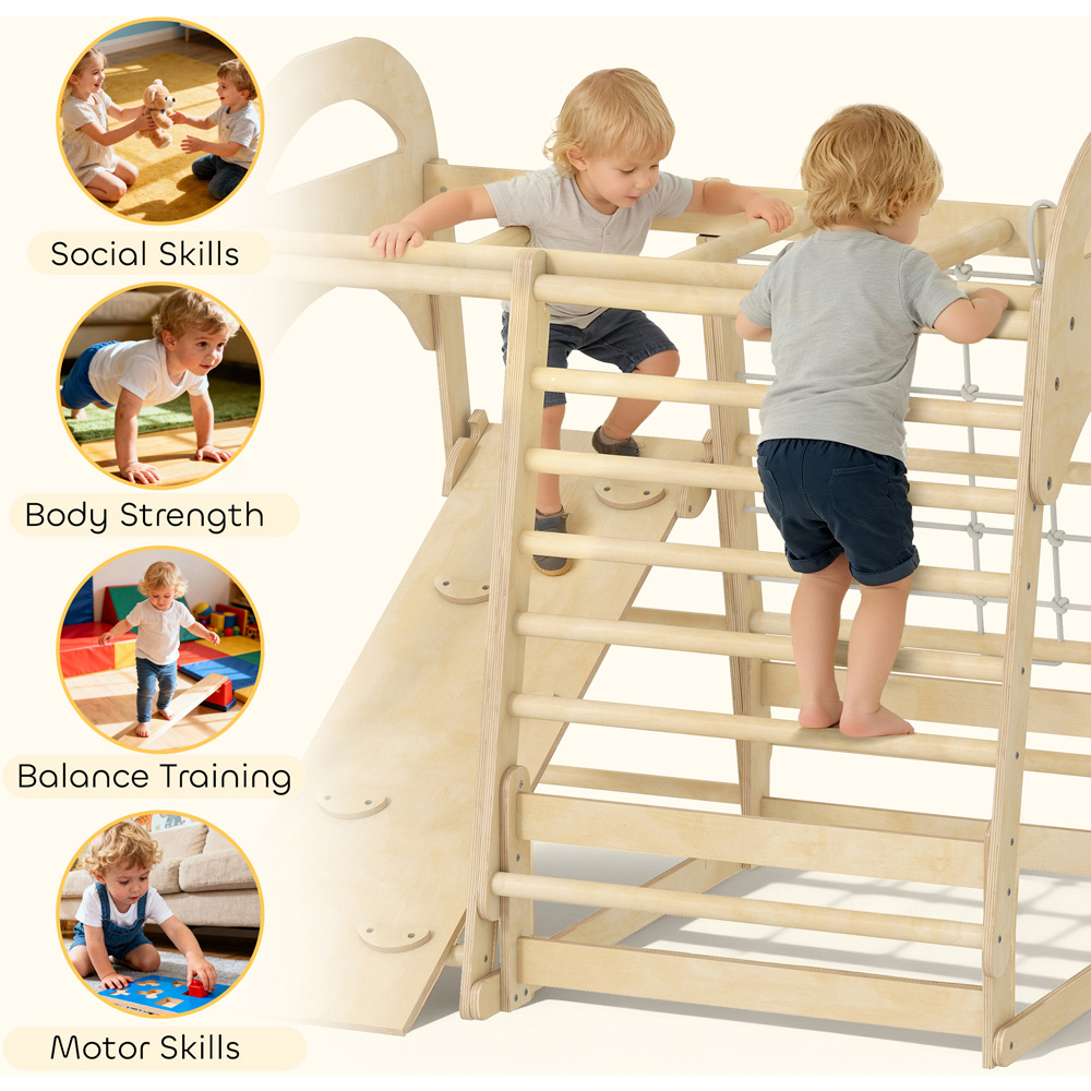 Tommy Toys AIYAPLAY 6-in-1 Kids Indoor Climbing Frame with Slide Monkey Bars and Ladder Image 5