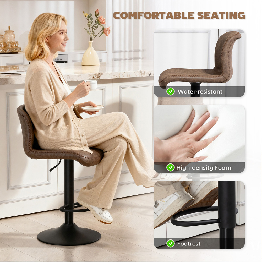 Portland Brown PU Leather Height Adjustable Bar Stool Set of 2 Image 5
