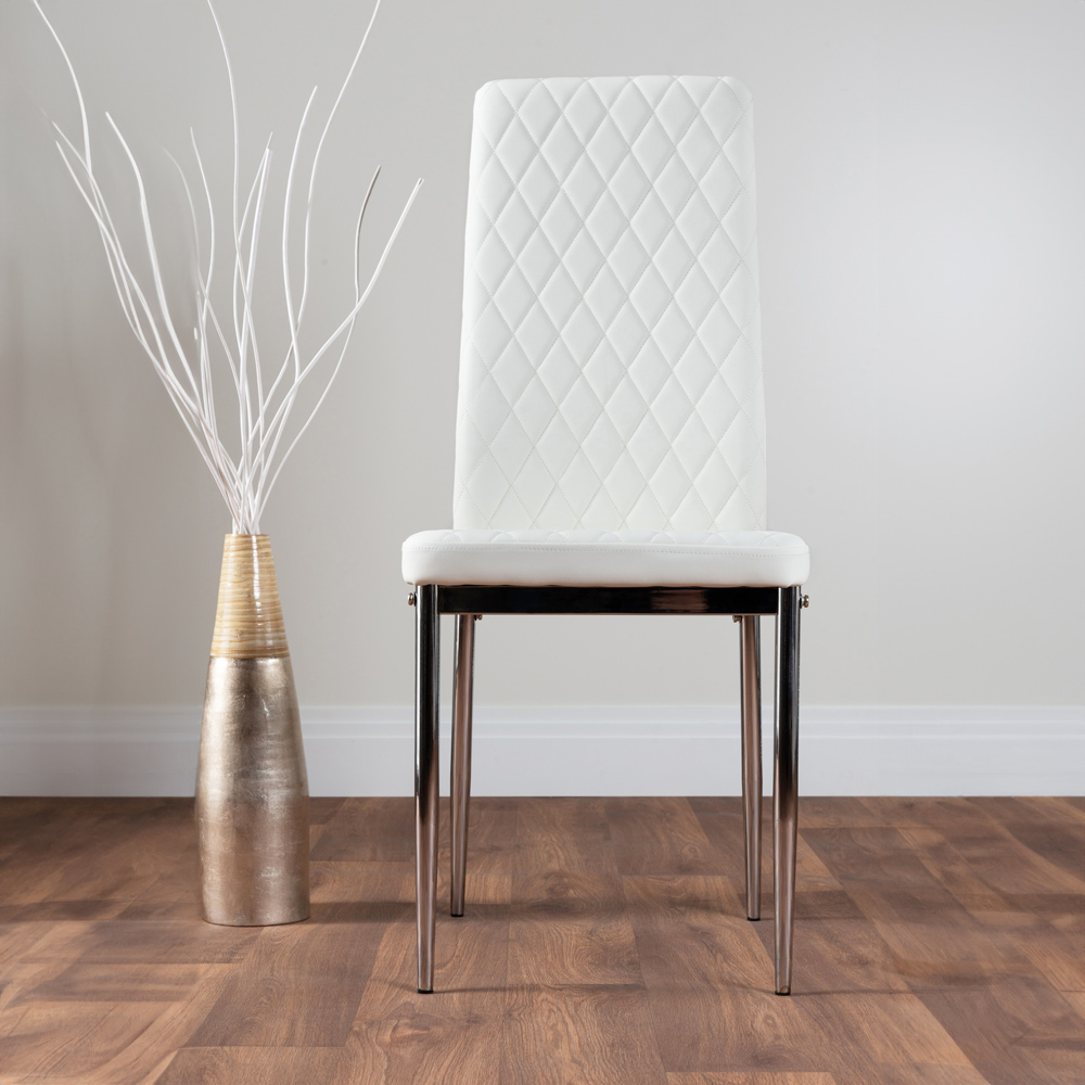 Furniturebox Copeland Valera Marble Effect 4 Seater Dining Set White and Chrome Image 4