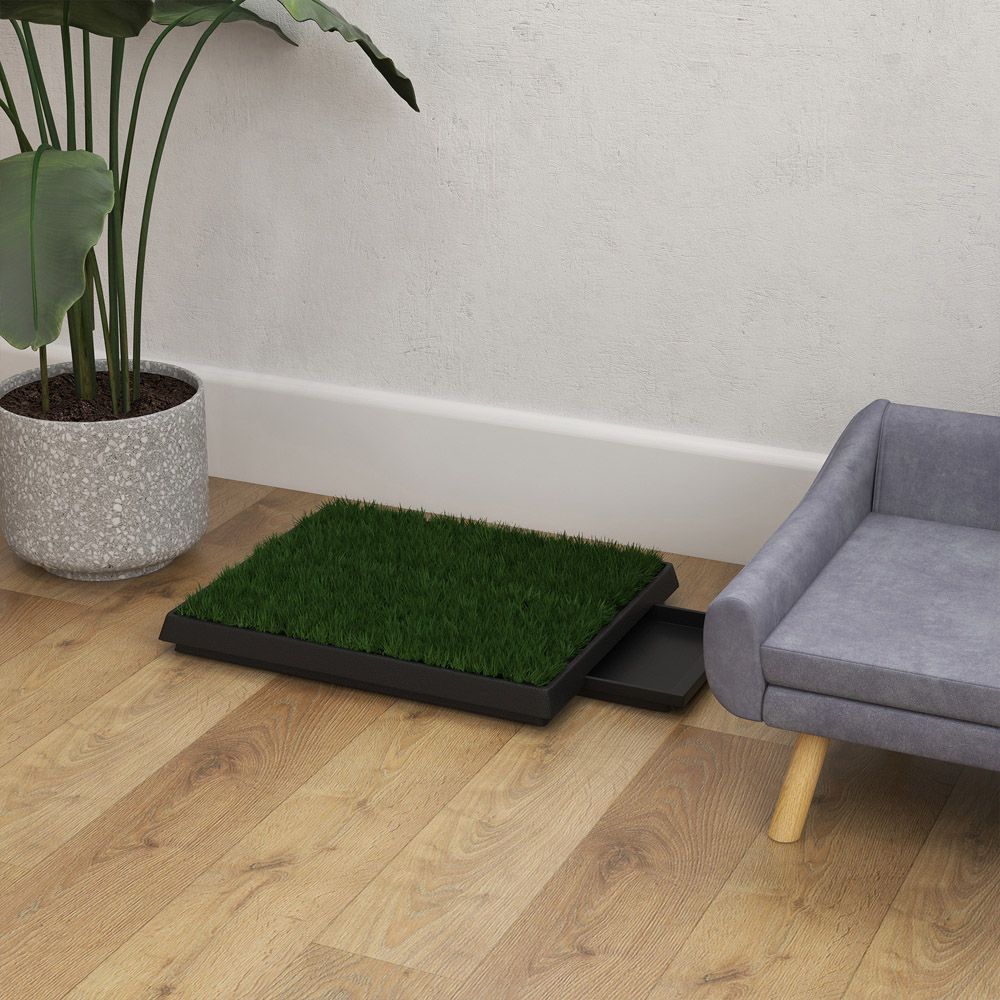 PawHut Pet Dog Potty Training Toilet Grass Mat with Tray Image 3