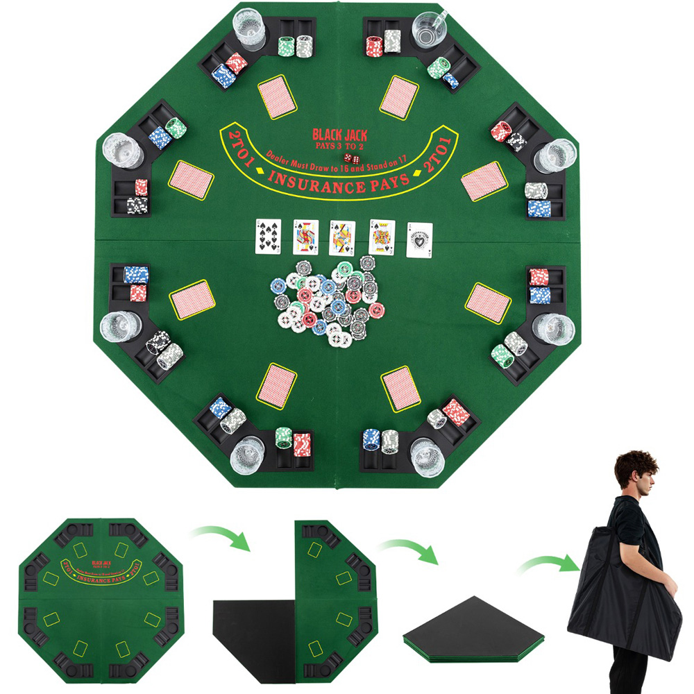 Costway 8-Player Green Foldable Poker Table Top with Carry Bag Image 5