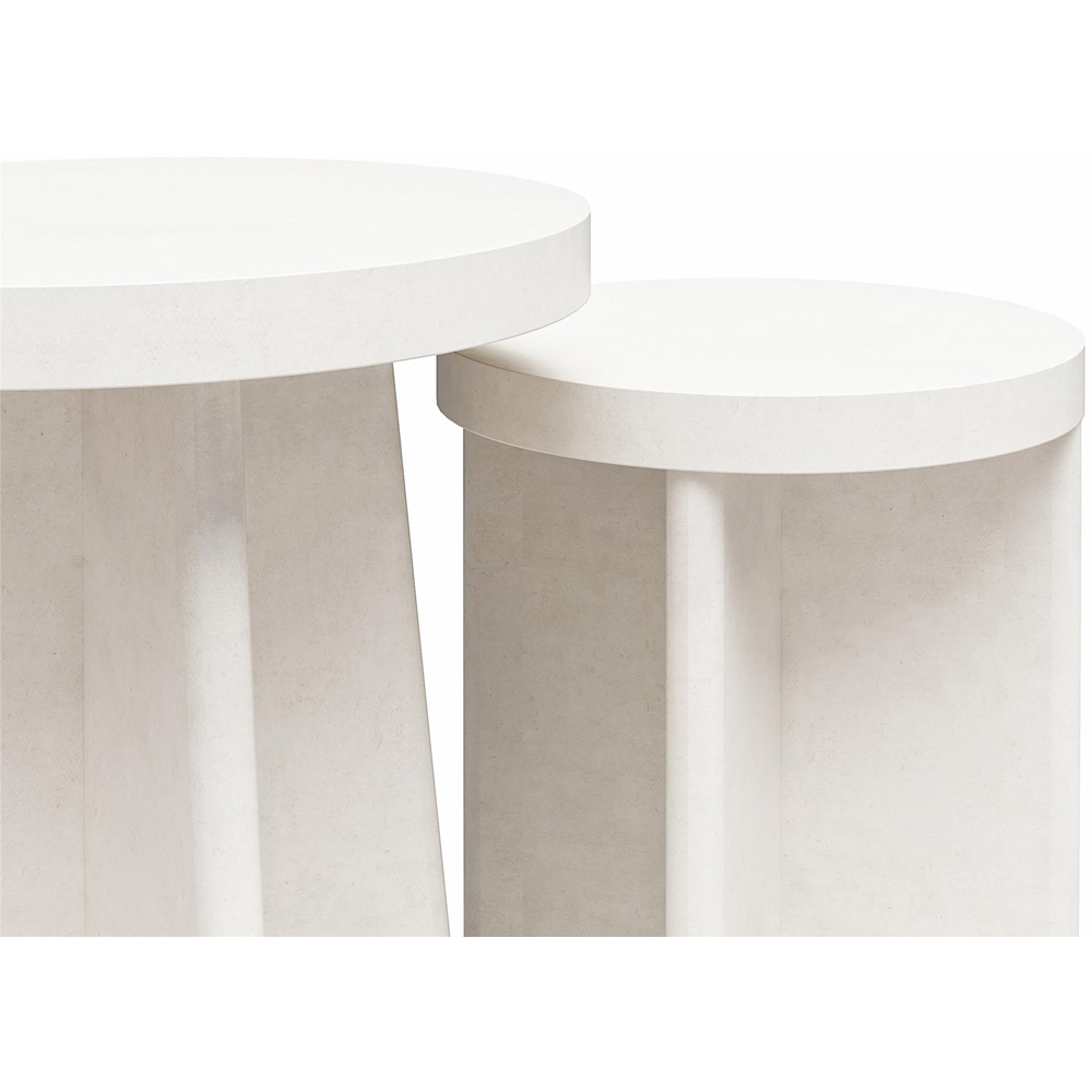 Dorel Liam Cream Round Plaster End Tables Set of 2 Image 7