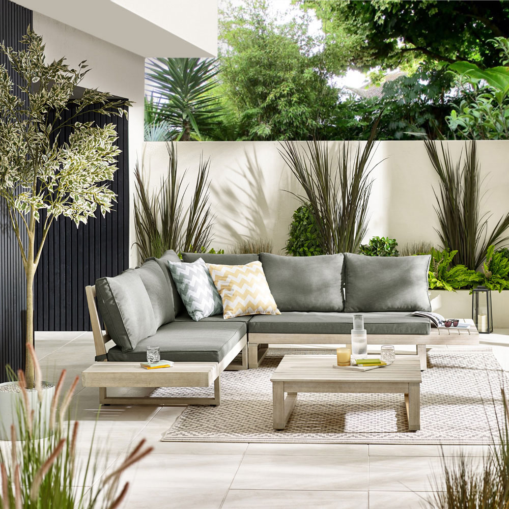 Furniturebox Sardinia 6 Seater Grey Limewash Wood Outdoor Sofa Set Image 2