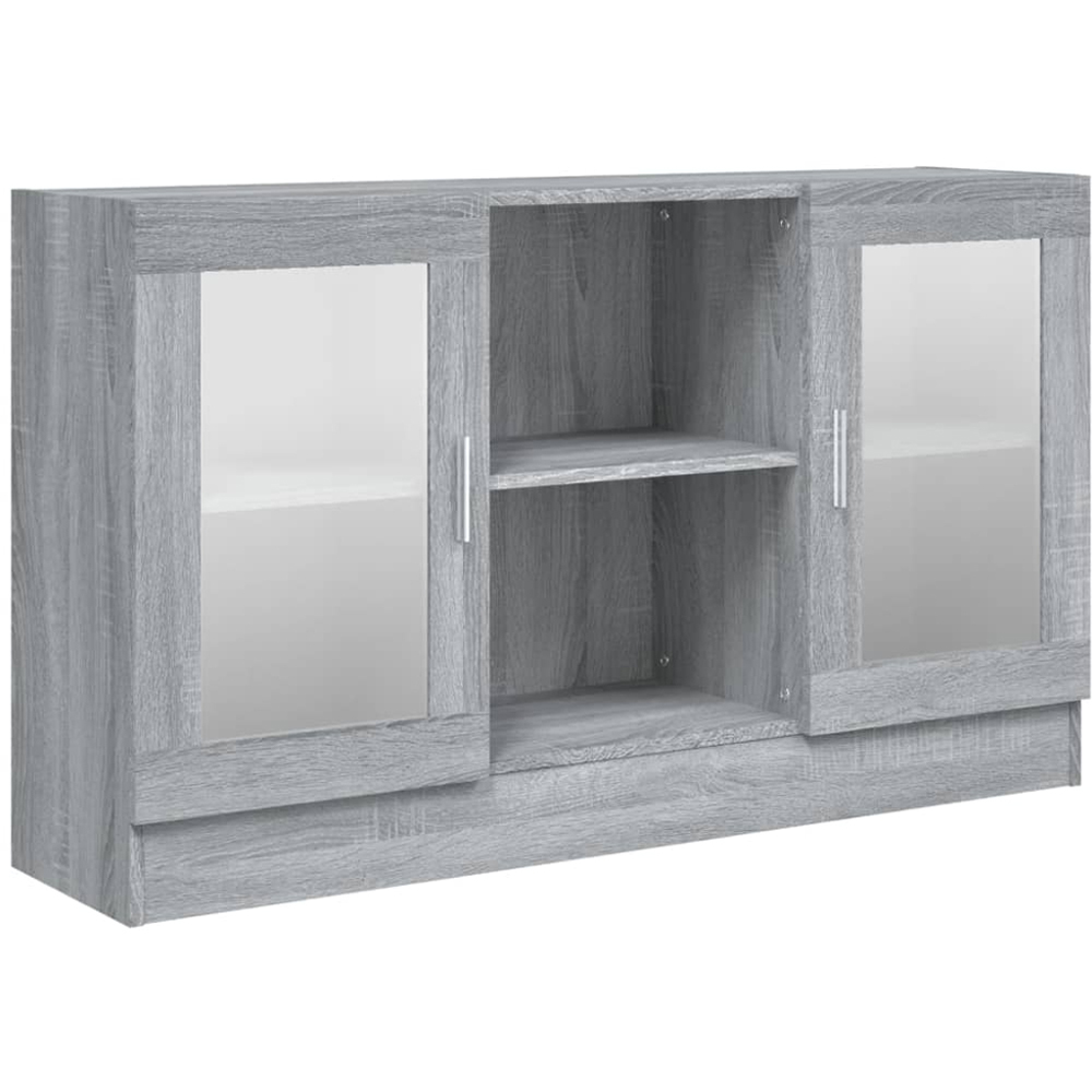 vidaXL Vitrine 2 Glass Door 6 Shelf Grey Sonoma Floor Cabinet Image 2