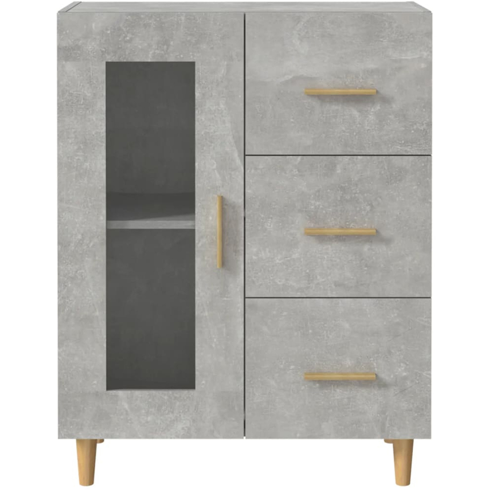 vidaXL Single Glass Door 3 Drawer Concrete Grey Wooden Sideboard Image 6