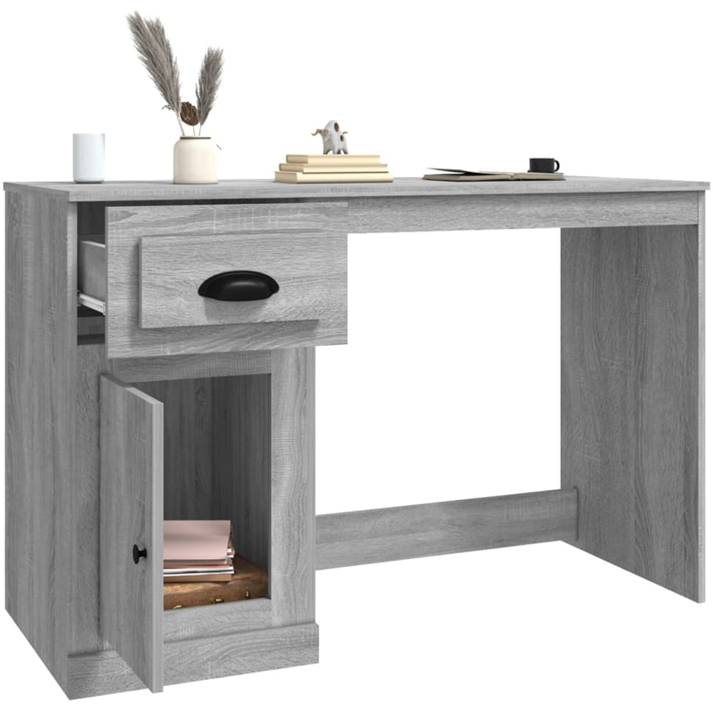vidaXL Single Door Single Drawer Computer Desk Grey Image 3