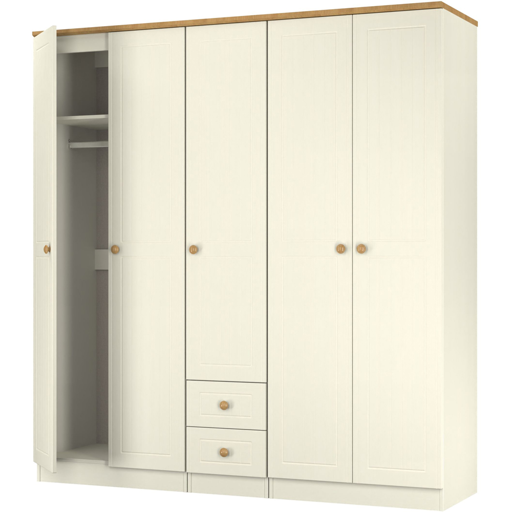 Crowndale Warwick 5 Door 2 Drawer Cream Ash and Modern Oak Wardrobe Ready Assembled Image 4