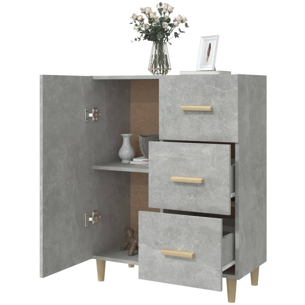 vidaXL Single Door 3 Drawer Concrete Grey Wooden Sideboard Image 3