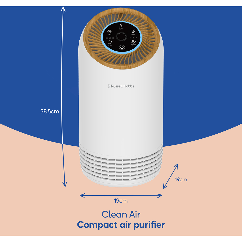 Russell Hobbs Wood and White Clean Air Compact 2 Air Purifier Image 8