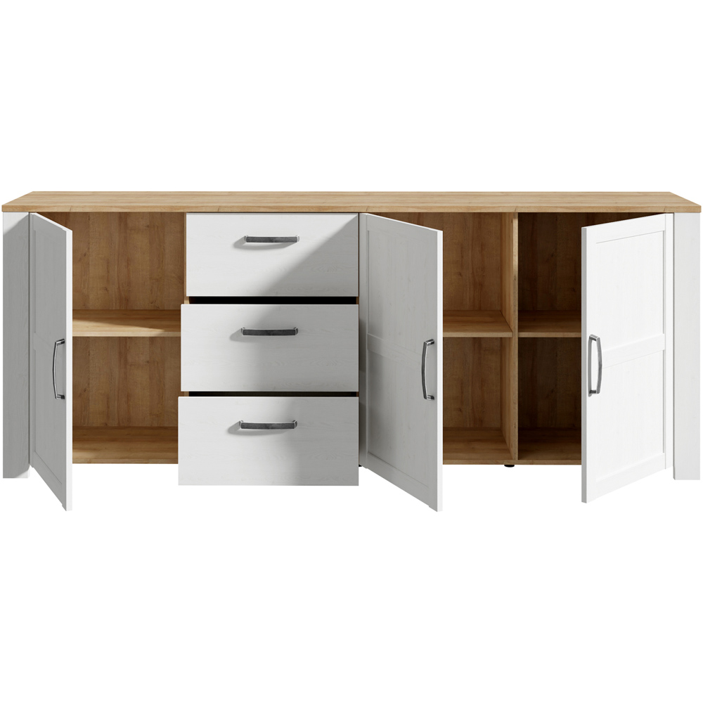 Florence Bohol 3 Door 3 Drawer White Riviera Oak Large Sideboard Image 5