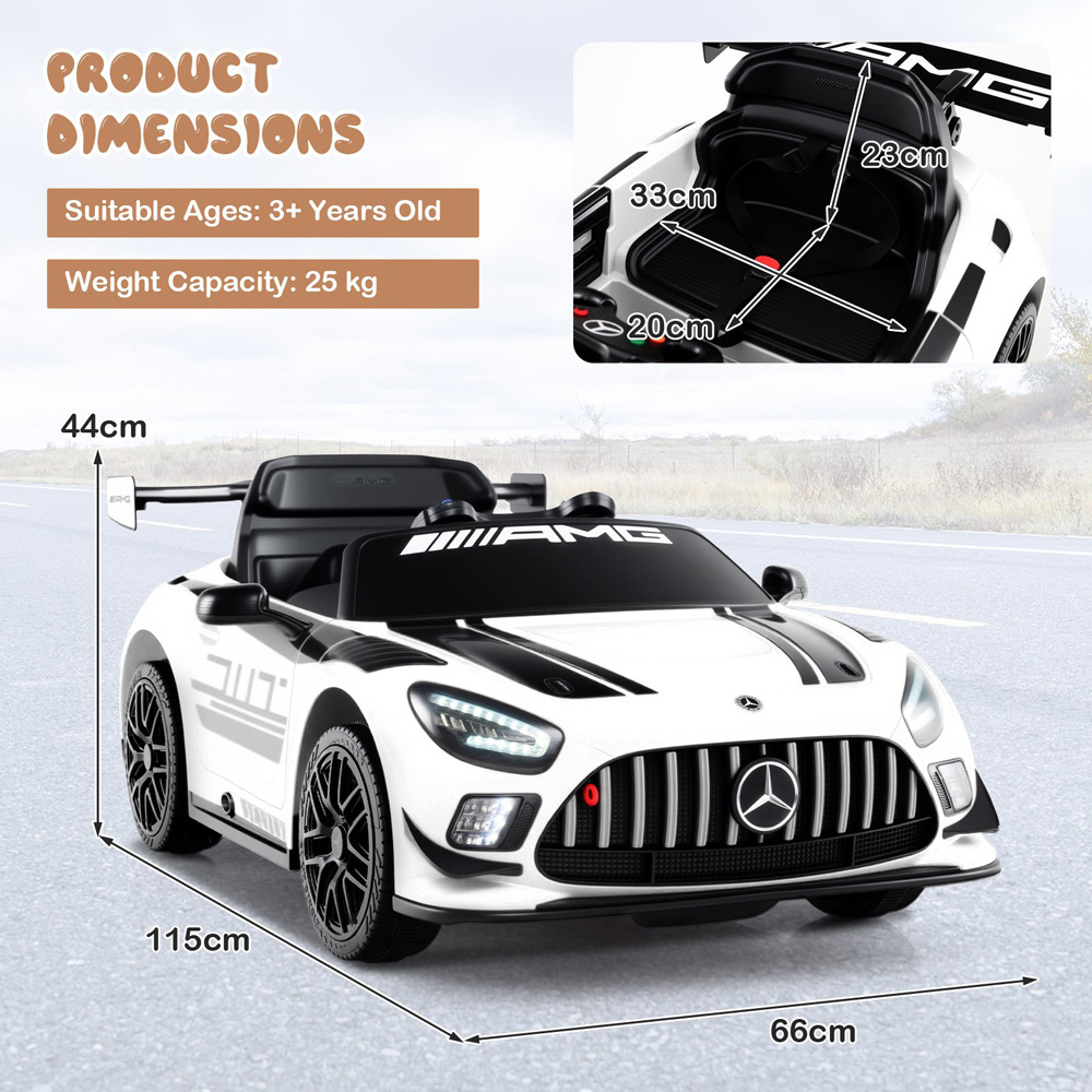 Costway Kids White Licensed Mercedes Benz GT3 Ride On Car with Spoiler and Remote Control 12V Image 8