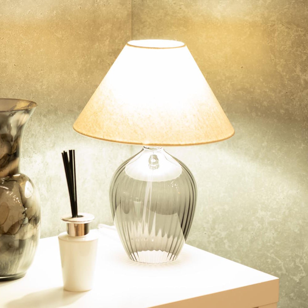 ValueLights Olivet Grey and Natural Taper Glass LED Table Lamp 2 Pack Image 3
