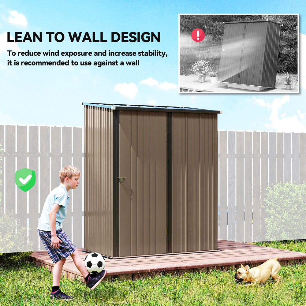 Outsunny 5.3 x 3.1ft Brown Metal Pent Garden Shed Image 7