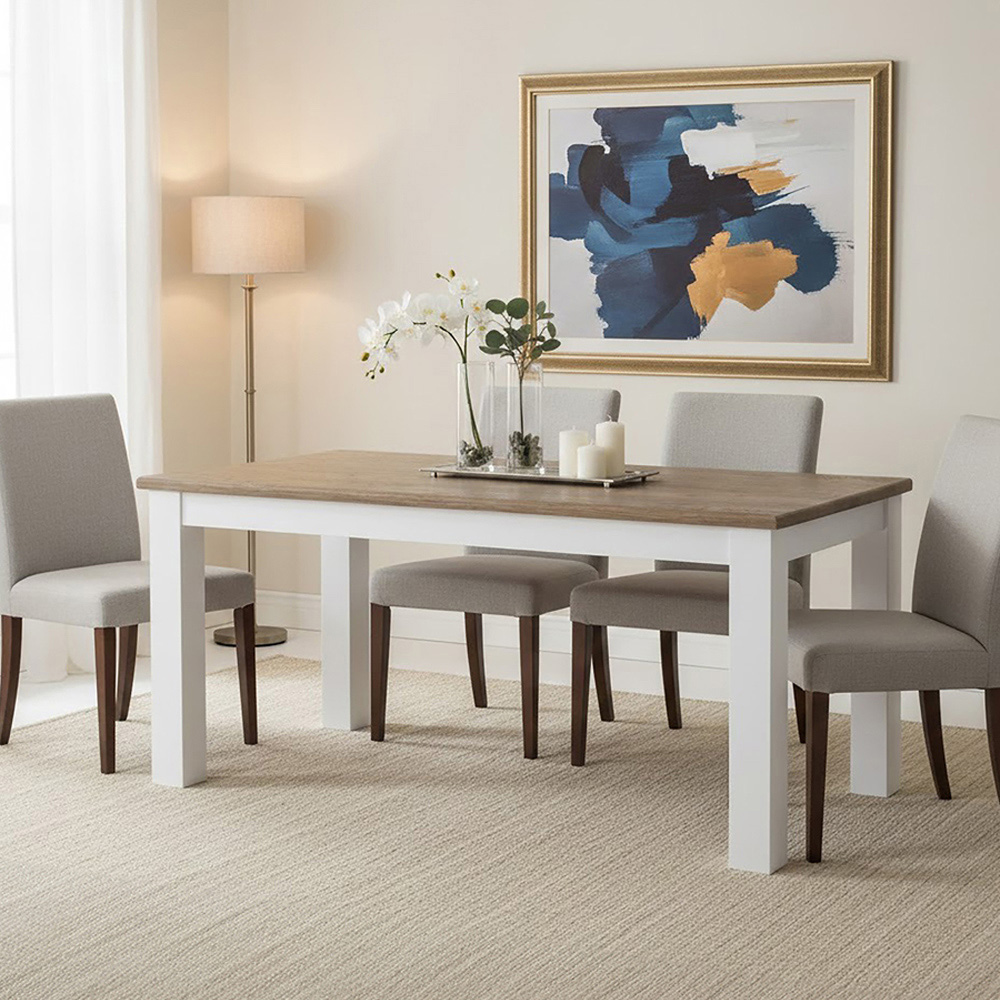 Premier Housewares Hampstead 6 Seater Oak Wood Top Dining Table White Image 4