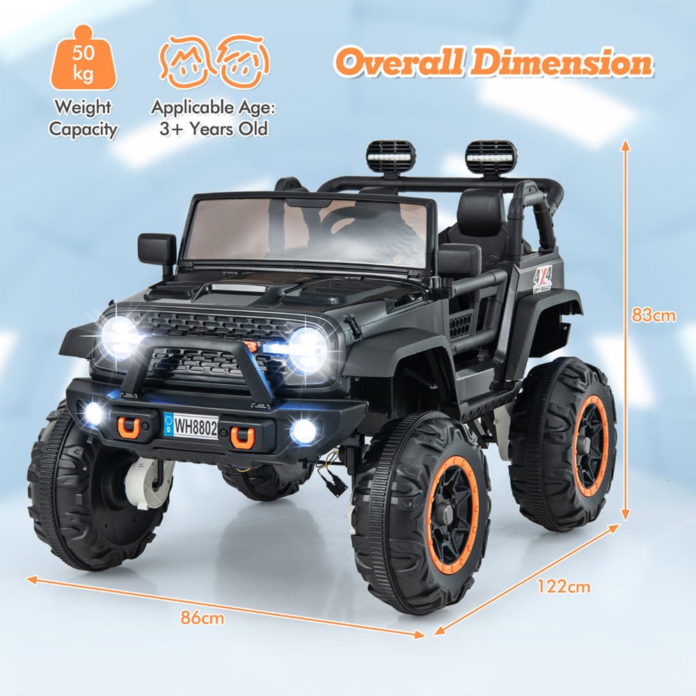 Costway 2 Seater Black Ride On Car with Remote Control and Horn Image 9