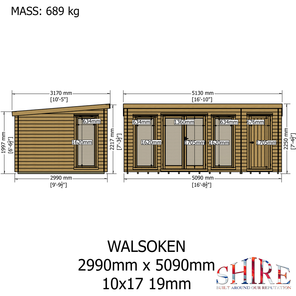 Shire Walsoken 10 x 17ft Dual-Purpose Pent Garden Log Cabin with Integral Storage Image 9