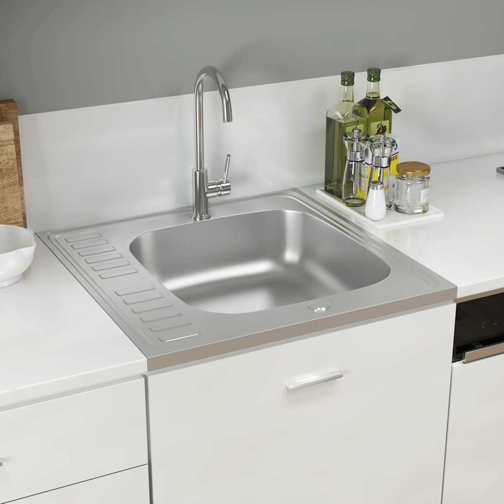 vidaXL Silver Stainless Steel Kitchen Sink with Drainer Set 600 x 600 x 155mm Image 2