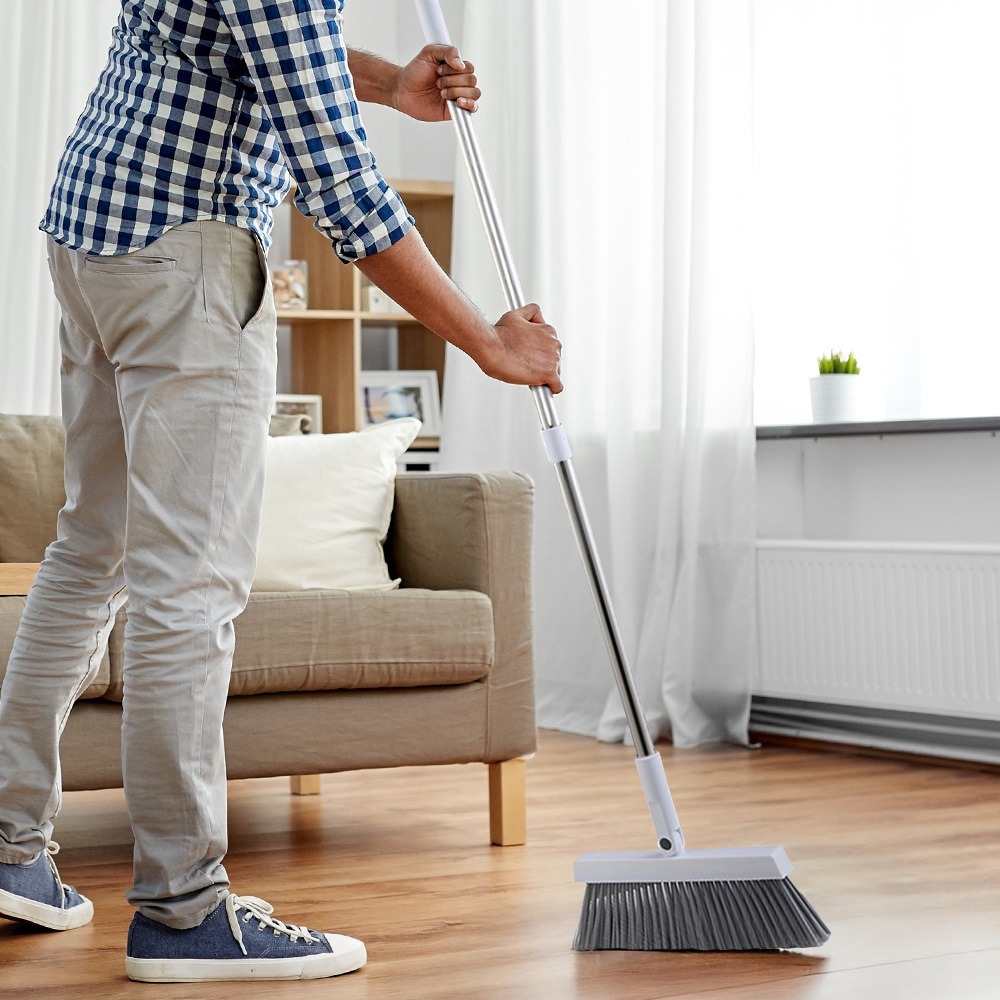 Living and Home Grey White Folding Long Handle Broom and Dustpan Set Image 2
