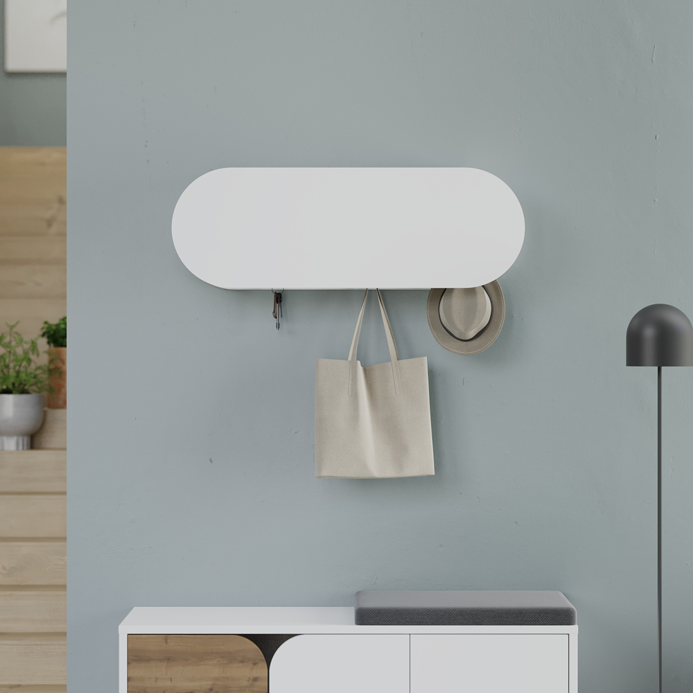 Decortie Kroma 6 Hook Single Door White Modern Wall Mounted Coat Hanger with Storage Cabinet Image 4
