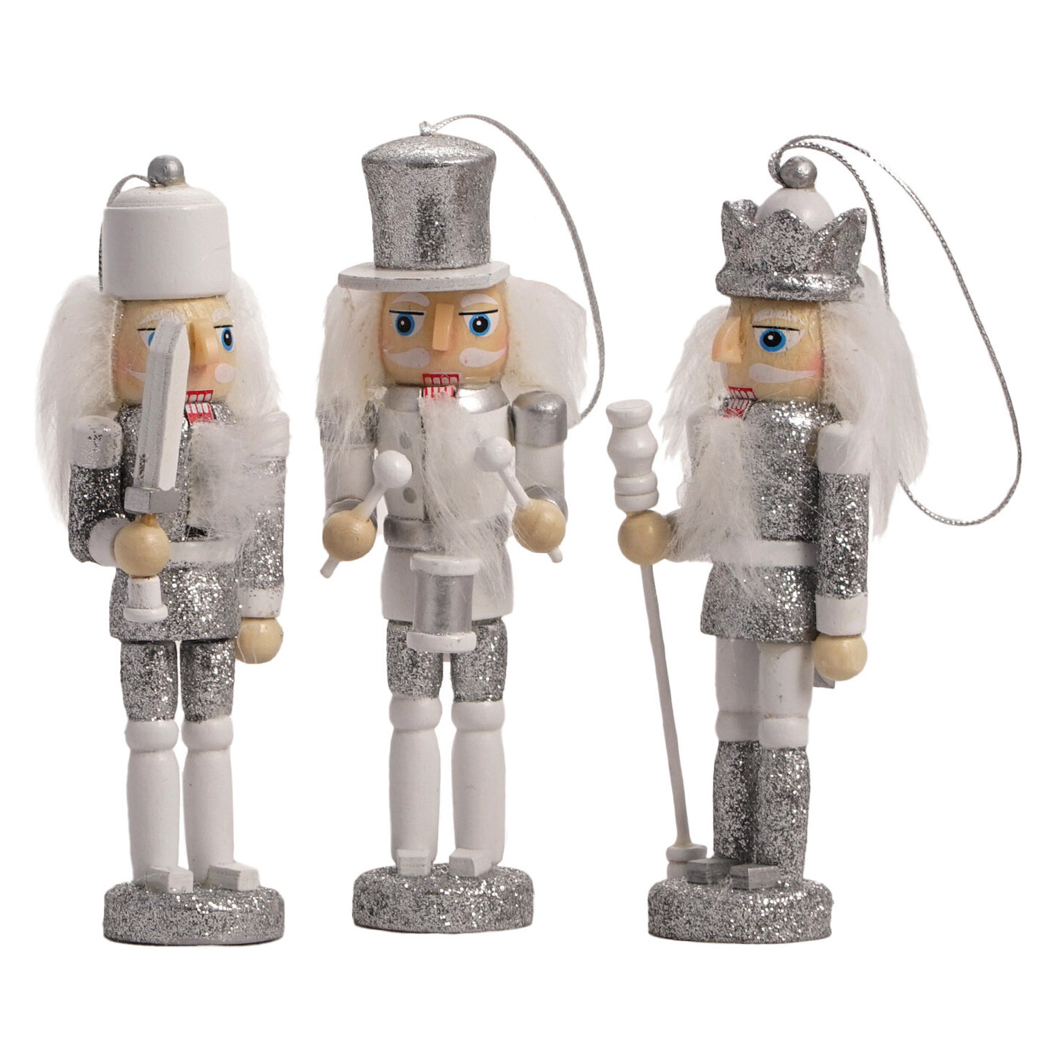 Frosted Fairytale Glitter Silver or Gold Nutcrackers 3 Pack Image 1