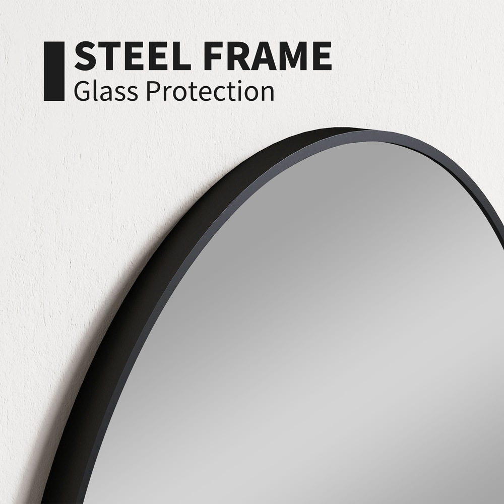 HOMCOM Black Steel Frame Round Bathroom Mirror 70 x 70cm Image 4