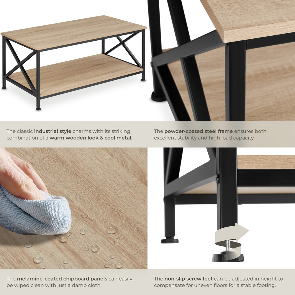 tectake Pittsburgh 2 Shelf Light Sonoma Oak Coffee Table Image 5