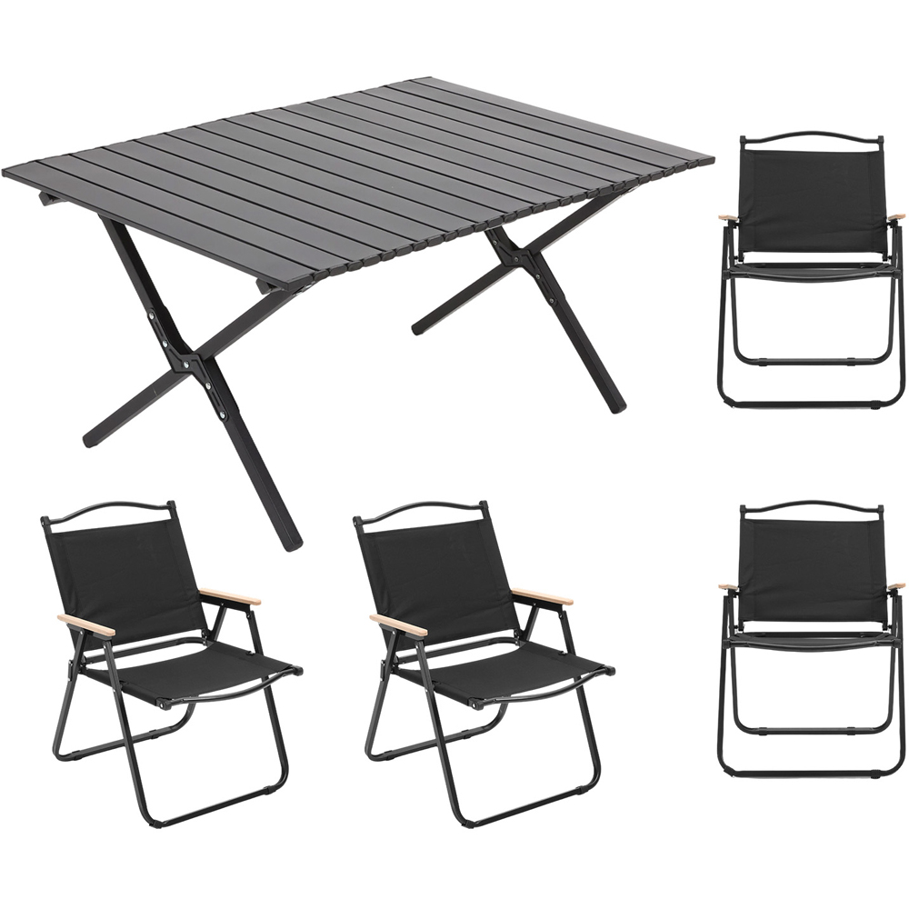 Living and Home 4 Seater 90cm Black Camping Table and Chair Set Image 1
