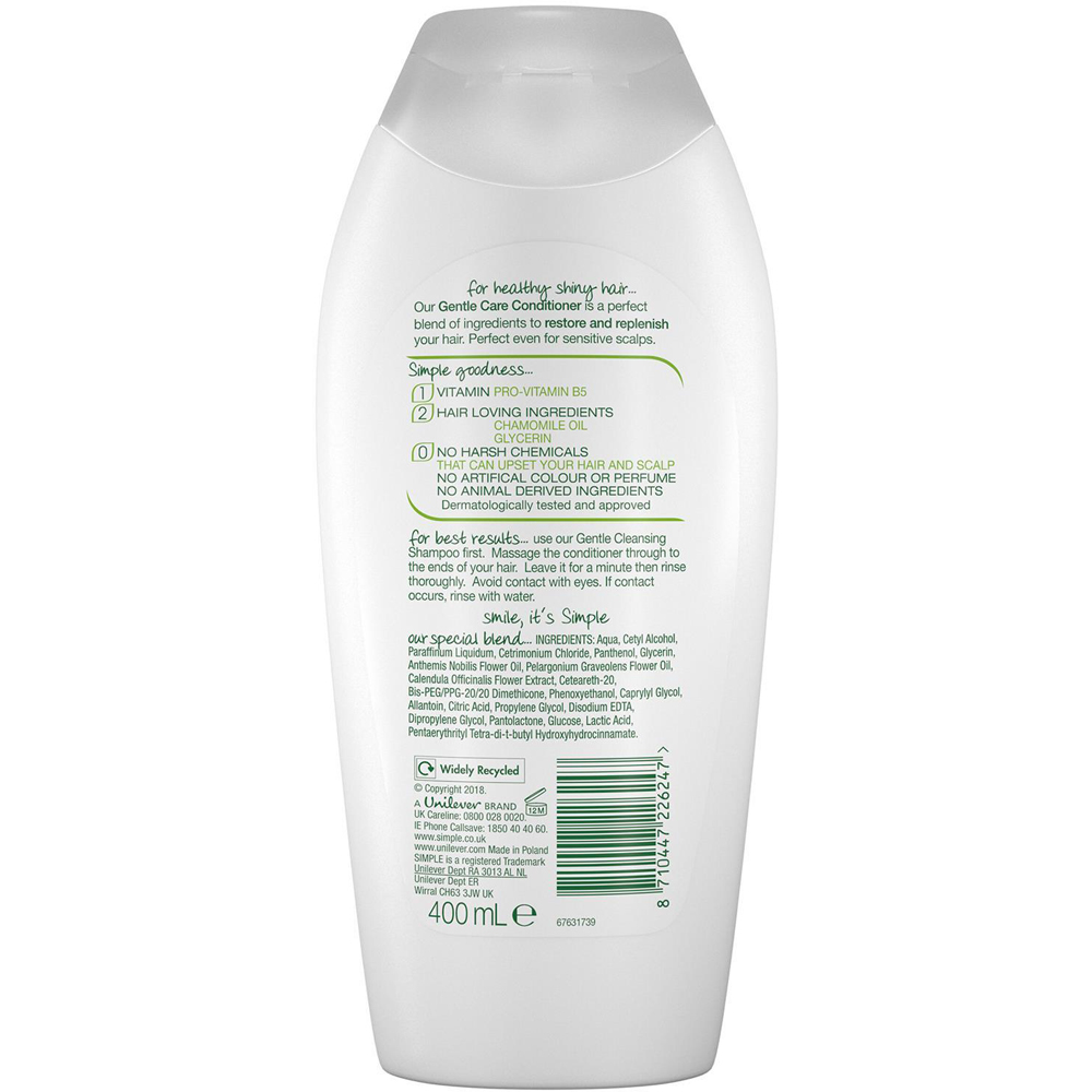 Simple Kind to Hair Gentle Care Conditioner 400ml 6 Pack Image 4