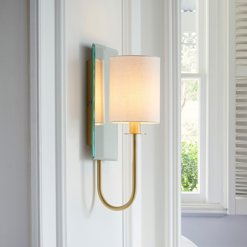 Merano Pisa Satin Brass and White Wall Lamp Image 2