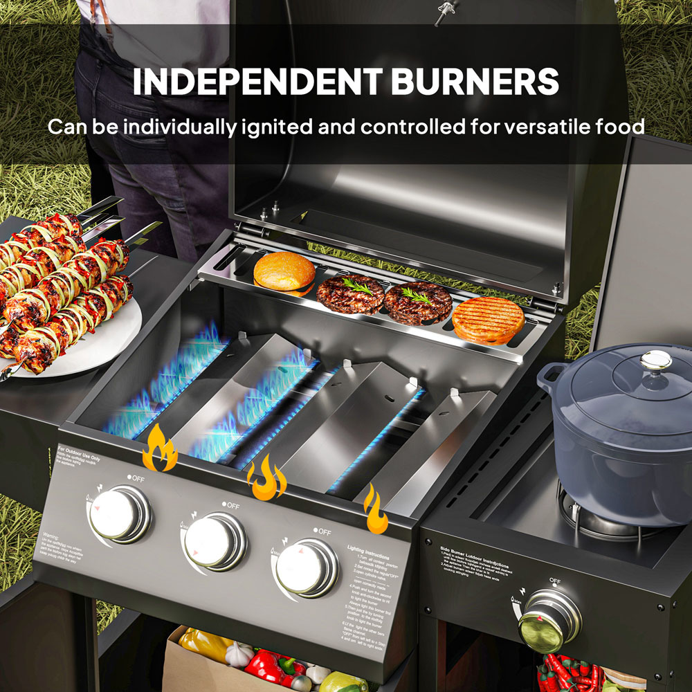 Outsunny 3+1 Burner Gas Barbecue with Storage Cabinet and Shelf 9500W Image 6