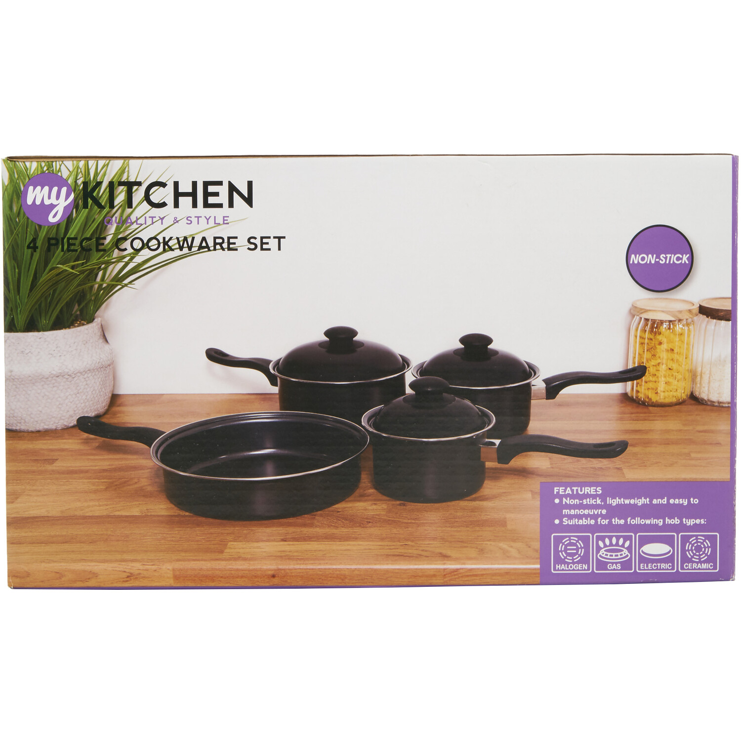 My Kitchen 4 Piece Cookware Set Black Wilko My Kitchen 4 Piece Cookware Set Black Wilko