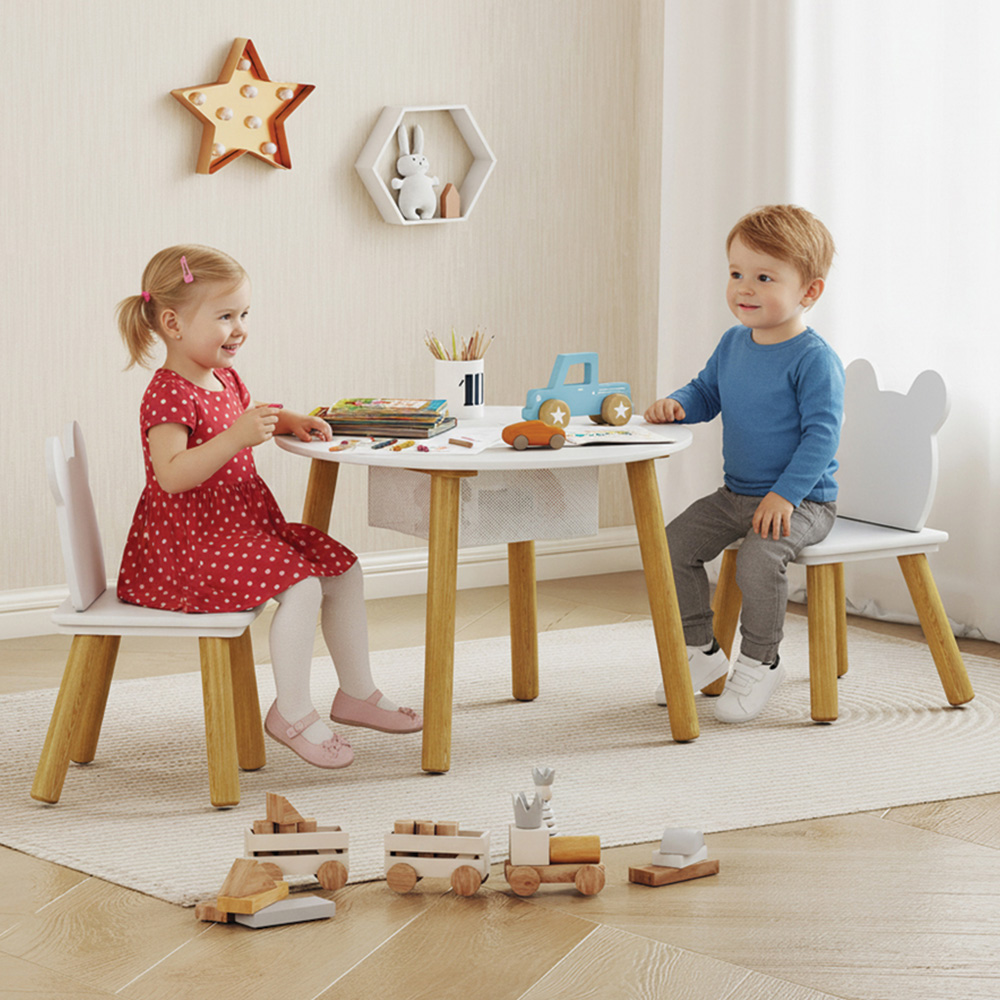 AIYAPLAY 2 Seater White Toddler Table and Chair Set with Centre Mesh Bag Image 1