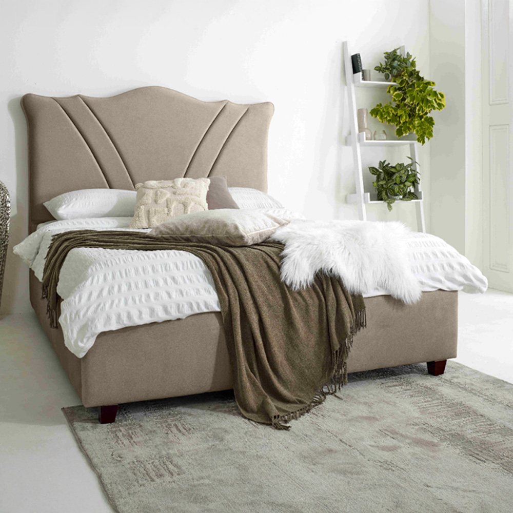 Eleganza Amaya Small Double Mink Arlington Fabric Bed Frame with Curved Headboard Image 1
