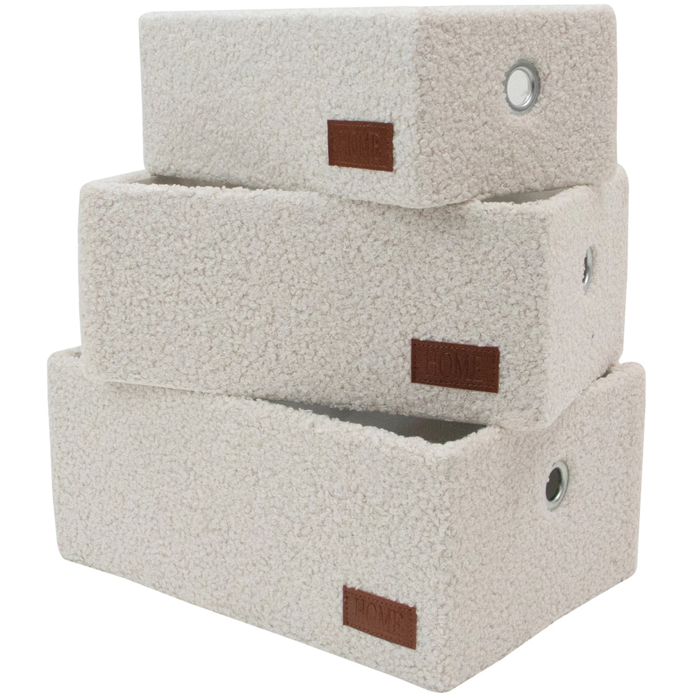 JVL Shiro White Boucle Fabric Rectangular Storage Basket 3 Pack Image 4